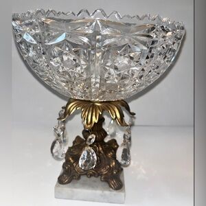 Vintage Italian Hollywood Regency Crystal Centerpiece with Marble Base & Prisms